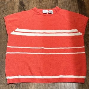Bobbie Brooks Vibrant Coral Striped Short-sleeve Sweater